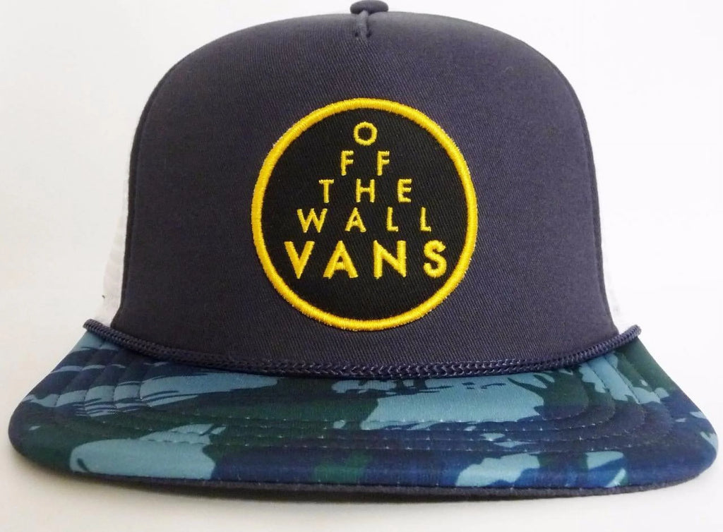 Navy White Embroidered Camo Trucker Hat L72525