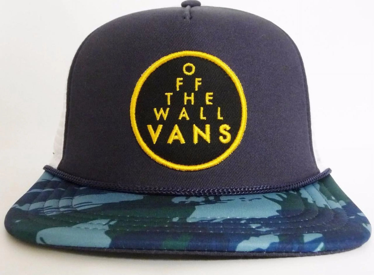 Navy White Embroidered Camo Trucker Hat L72525