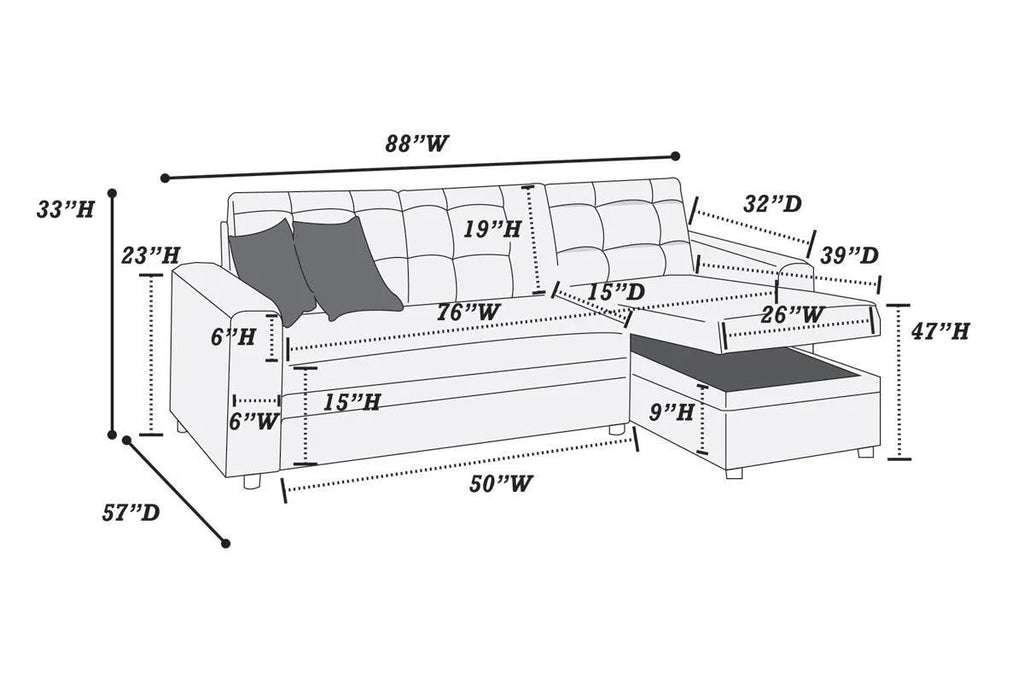 Blue Grey Convertible Sectional Sofa Chaise F55584