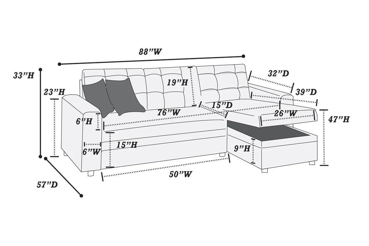 Blue Grey Convertible Sectional Sofa Chaise F55584