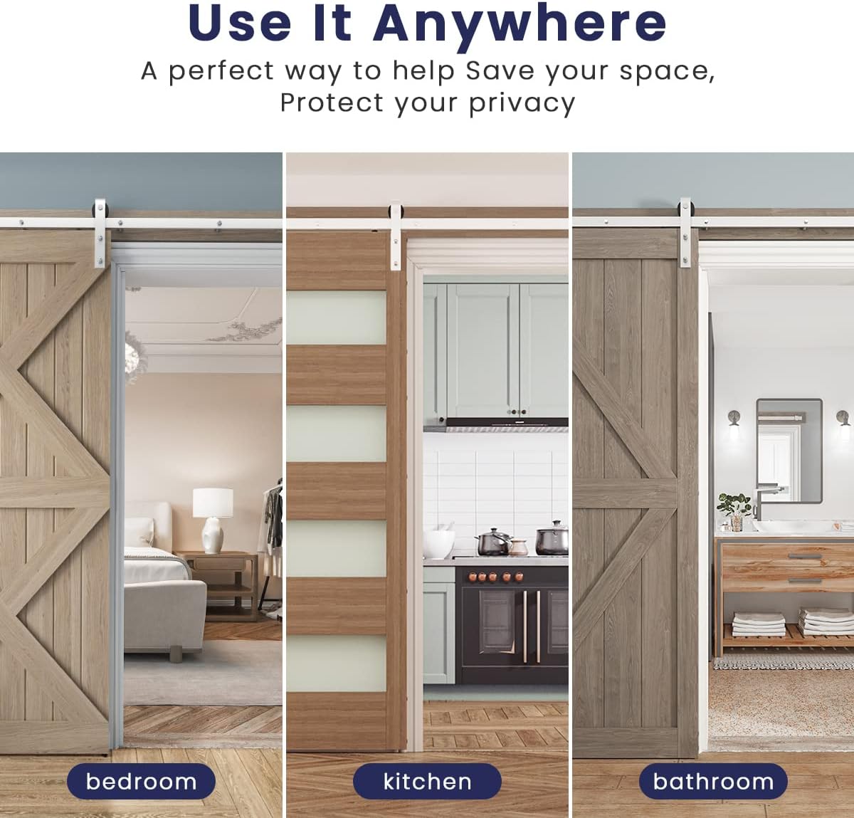 Brushed Nickel Sliding Barn Door Hardware Kit, Fit 36"-40" Wide Door Panel W162682
