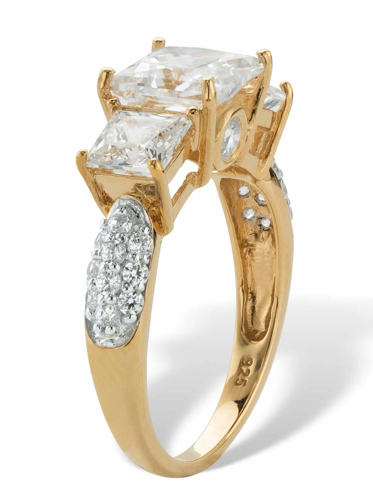 Princess-Cut Cubic Zirconia 3-Stone Engagement Ring 3.06 TCW in Solid 10k Yellow or White Gold T7109