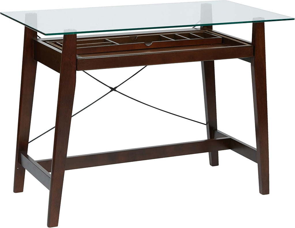 42-Inch Solid Wood Computer Desk with Tempered Glass Top, Espresso Finish X830