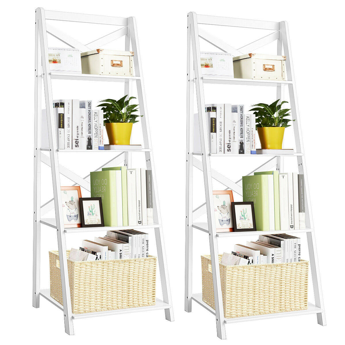 White 4-Tier Wood Display Storage Bookshelf K69438