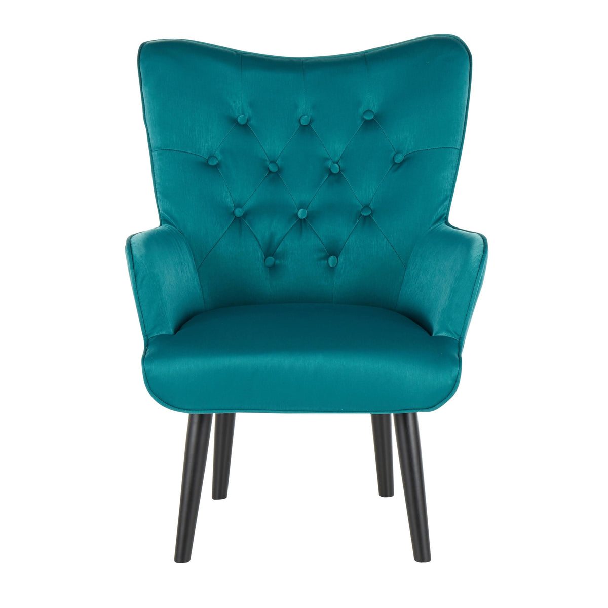 Green Satin Accent Chair with Wooden Legs U6124
