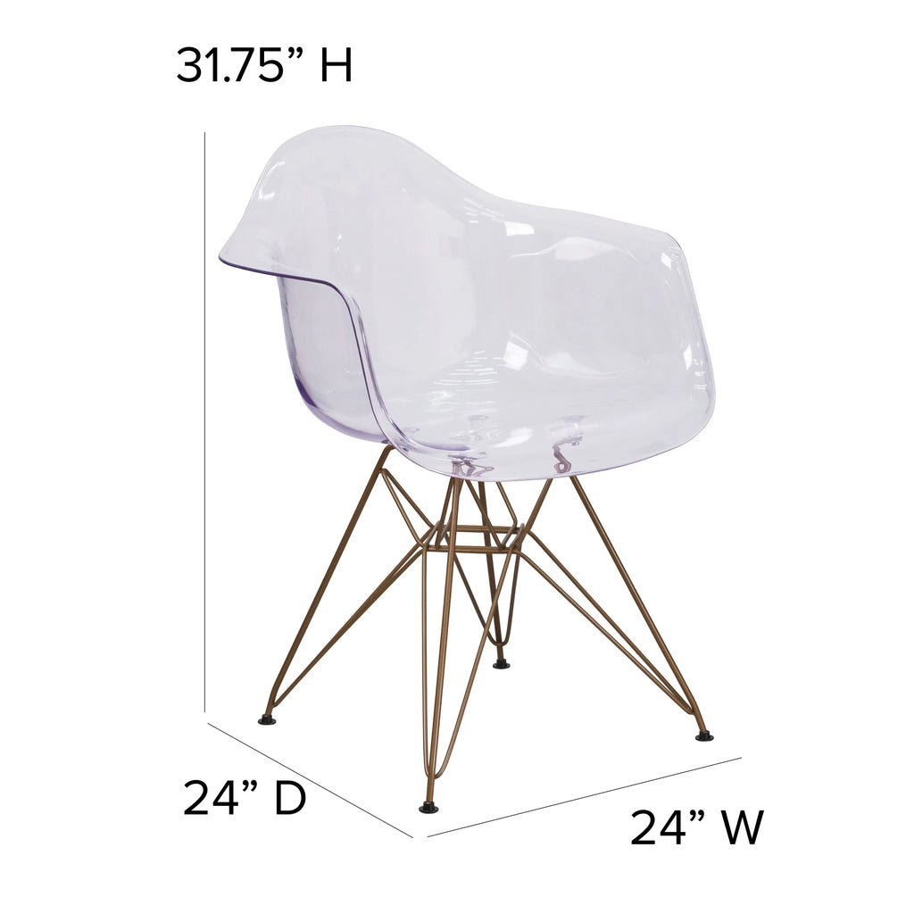 2 Pack Transparent Side Chair with Arms and Gold Base I97748