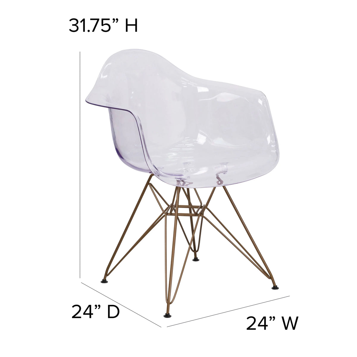 2 Pack Transparent Side Chair with Arms and Gold Base I97748