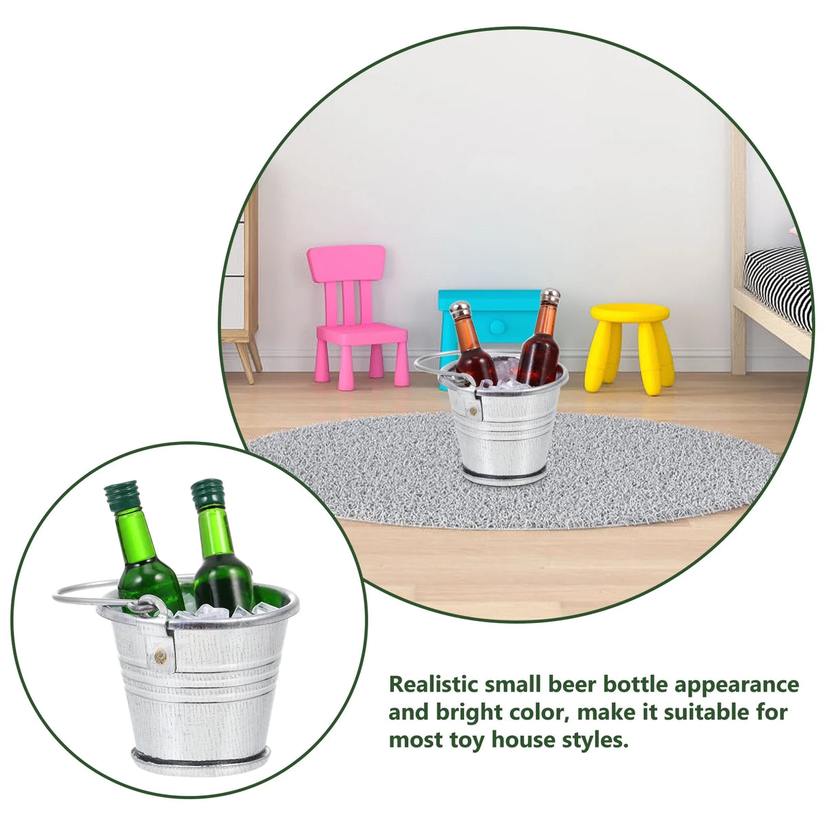 Mini Beer Bottles Galvanized Buckets Dollhouse Bar Supplies Z6166