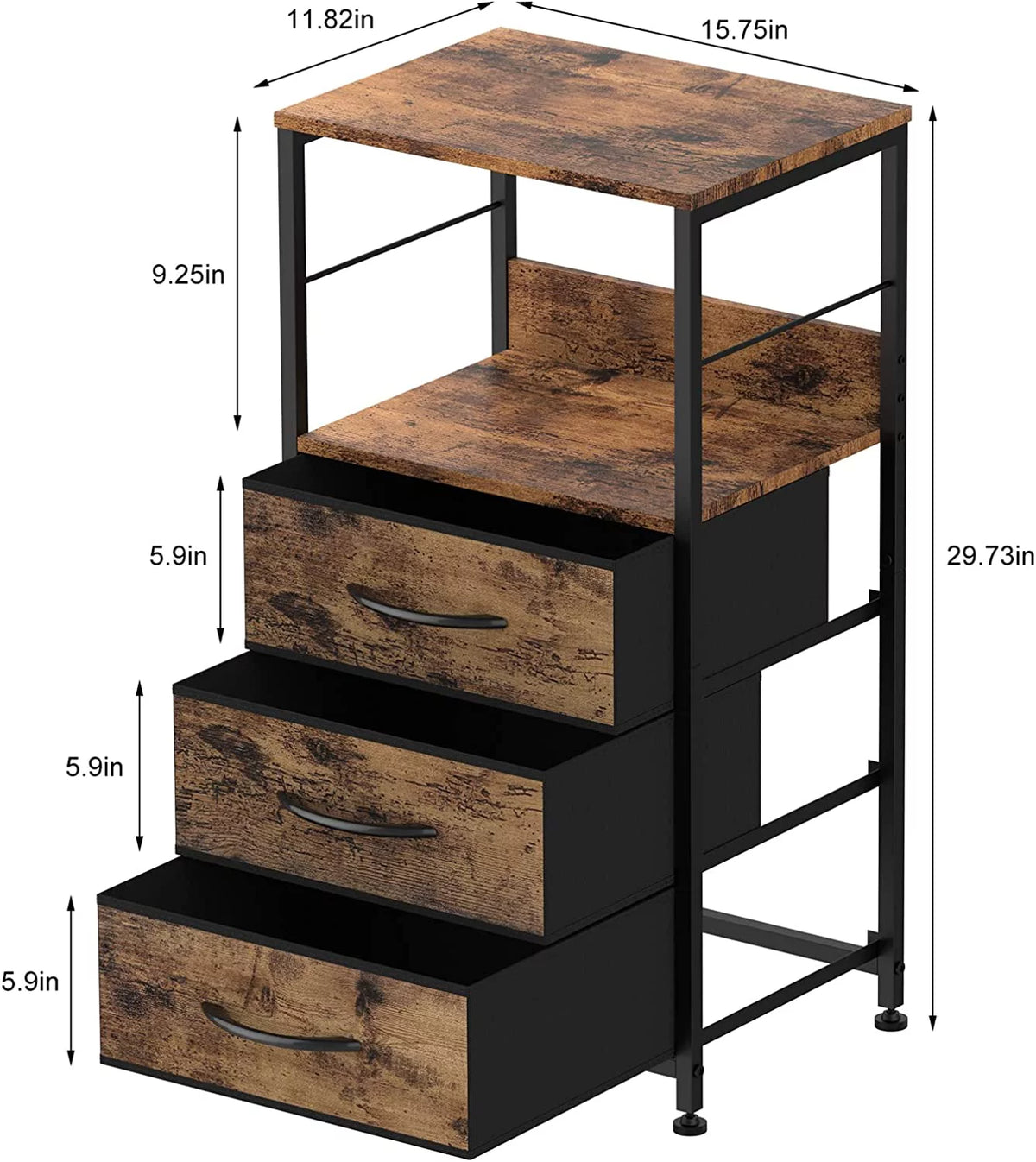 Brown 3 Drawer Wood Nightstand T301