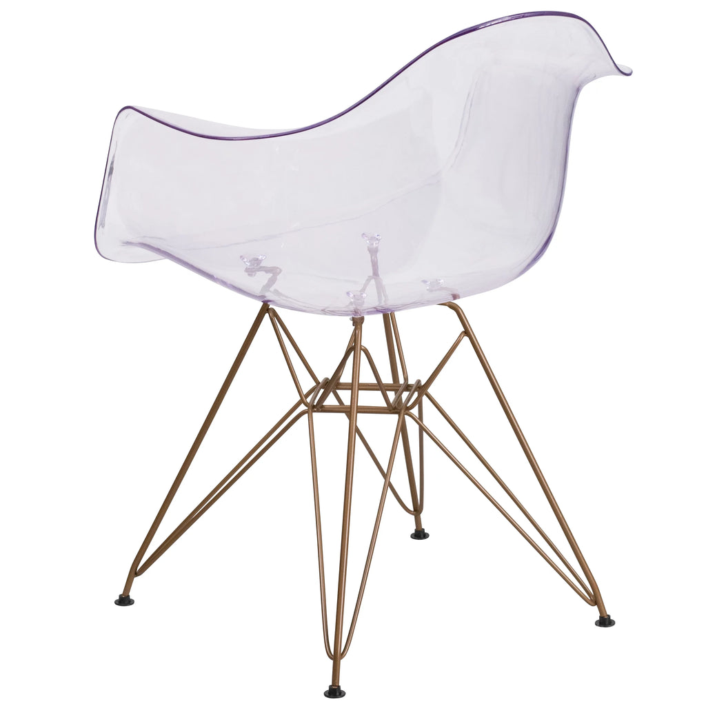2 Pack Transparent Side Chair with Arms and Gold Base I97748