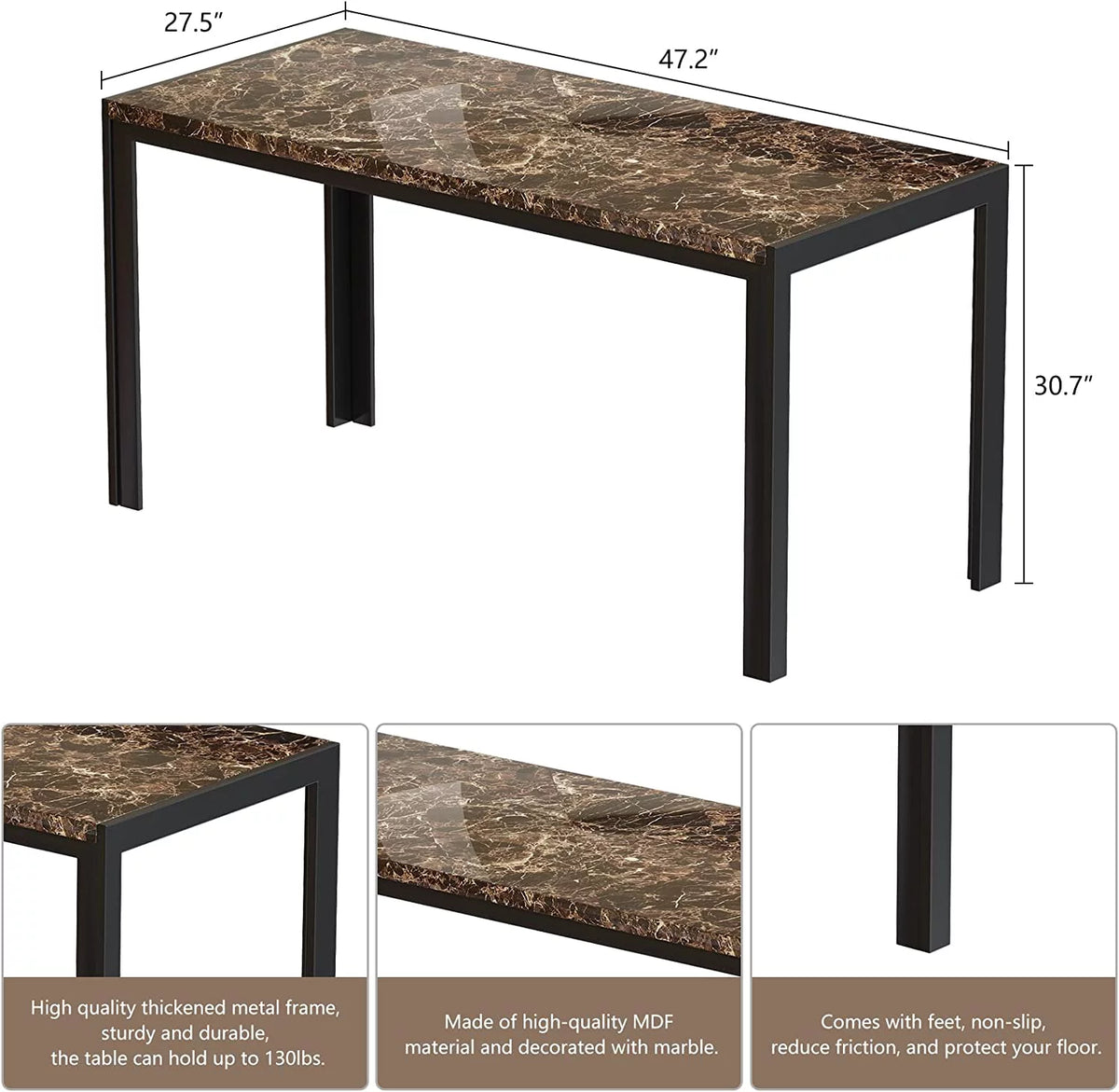 Faux Marble Dining Table and 2 PU Leather Upholstered Bench I96413