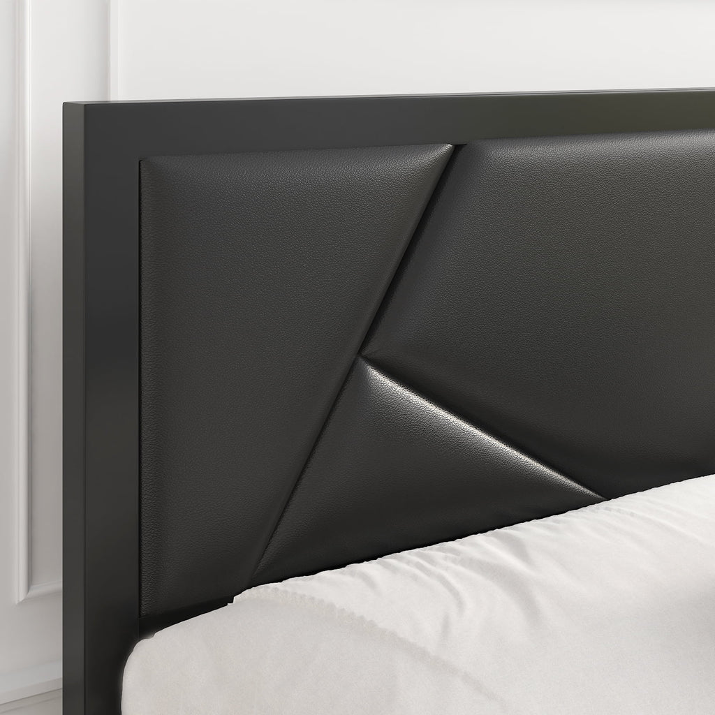 Twin Size Bed Frame with Leather Upholstered Headboard F63295