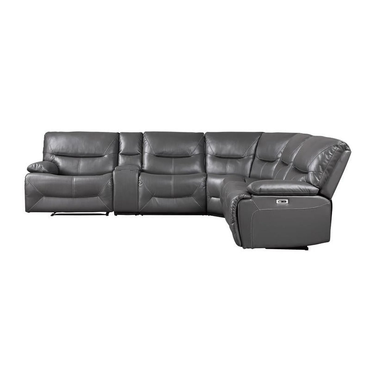 Gray 6 Piece Faux Leather Power Reclining Sectional T83786