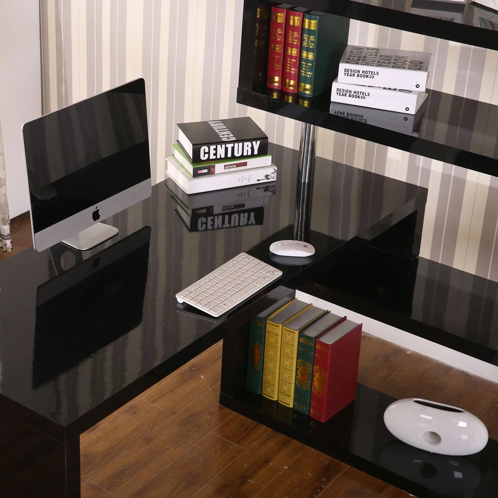 Black Corner Desk and Shelf Combo N411892