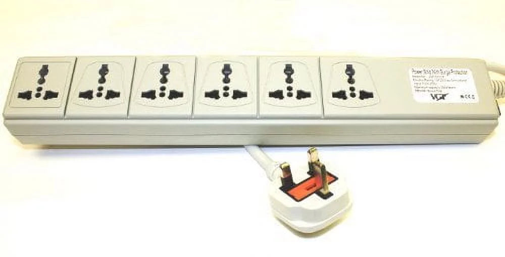 220 - 240 Volt Universal Power Strip Surge Protector with 6 Universal Outlets V6898