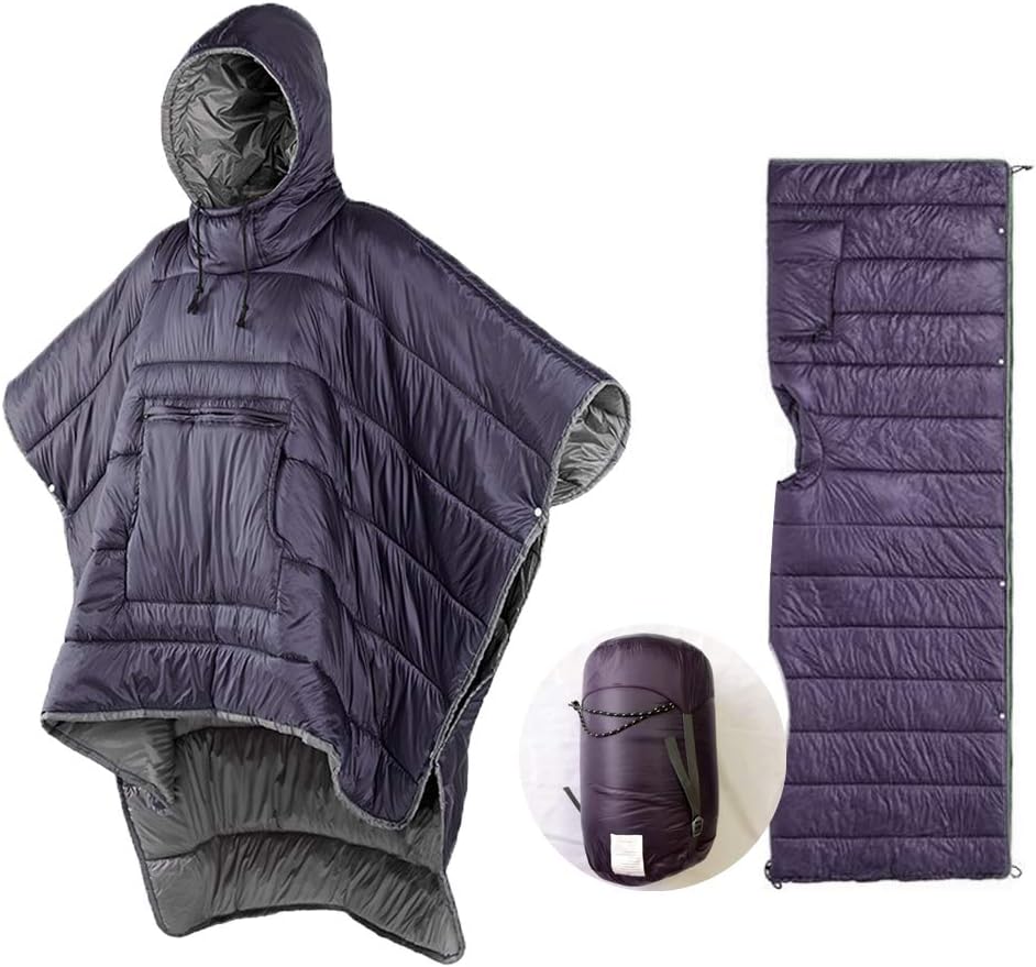 Thermal Poncho Wearable Hooded Blanket Sleeping Bag Cloak with Stuff Sack V241
