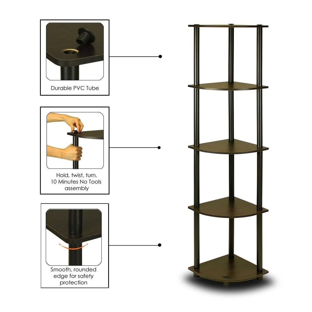 5-Tier Corner Display Shelf Bookcase in Espresso Black J641