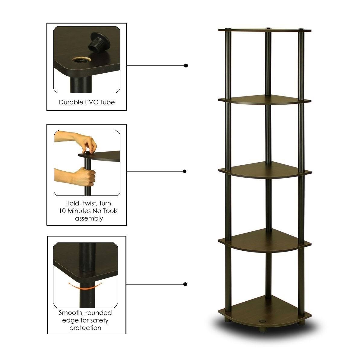 5-Tier Corner Display Shelf Bookcase in Espresso Black J641