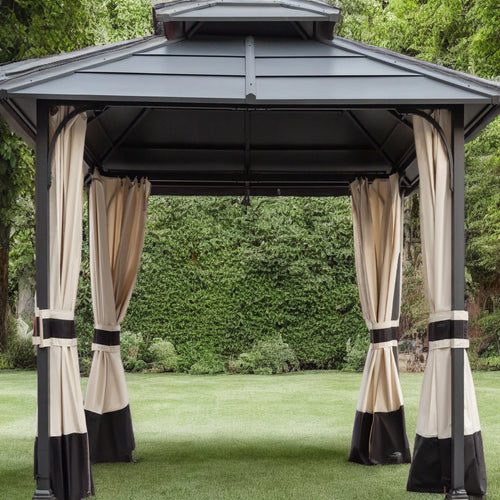 10x12ft Galvanized Steel Hard Top Outdoor Gazebo with Netting and Curtains W5413