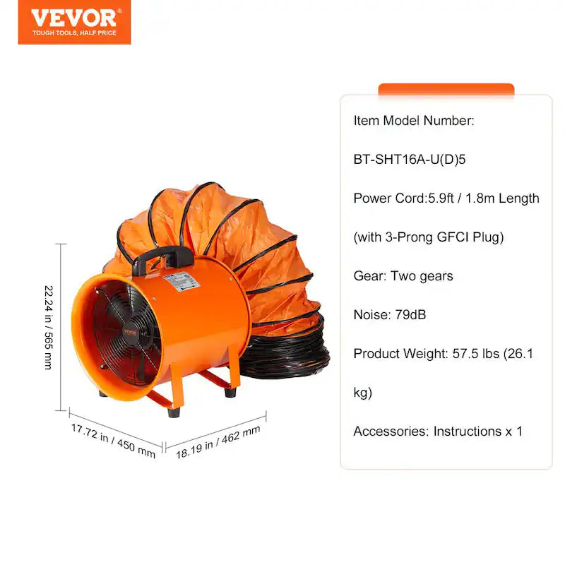 16 in. Heavy Duty Blower Fan with Duct Hose B98629