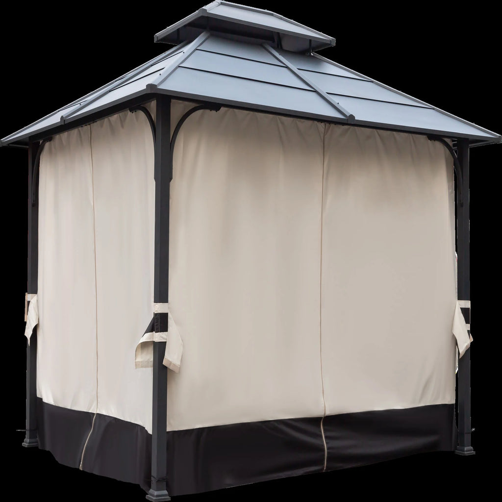 10x12ft Galvanized Steel Hard Top Outdoor Gazebo with Netting and Curtains W5413