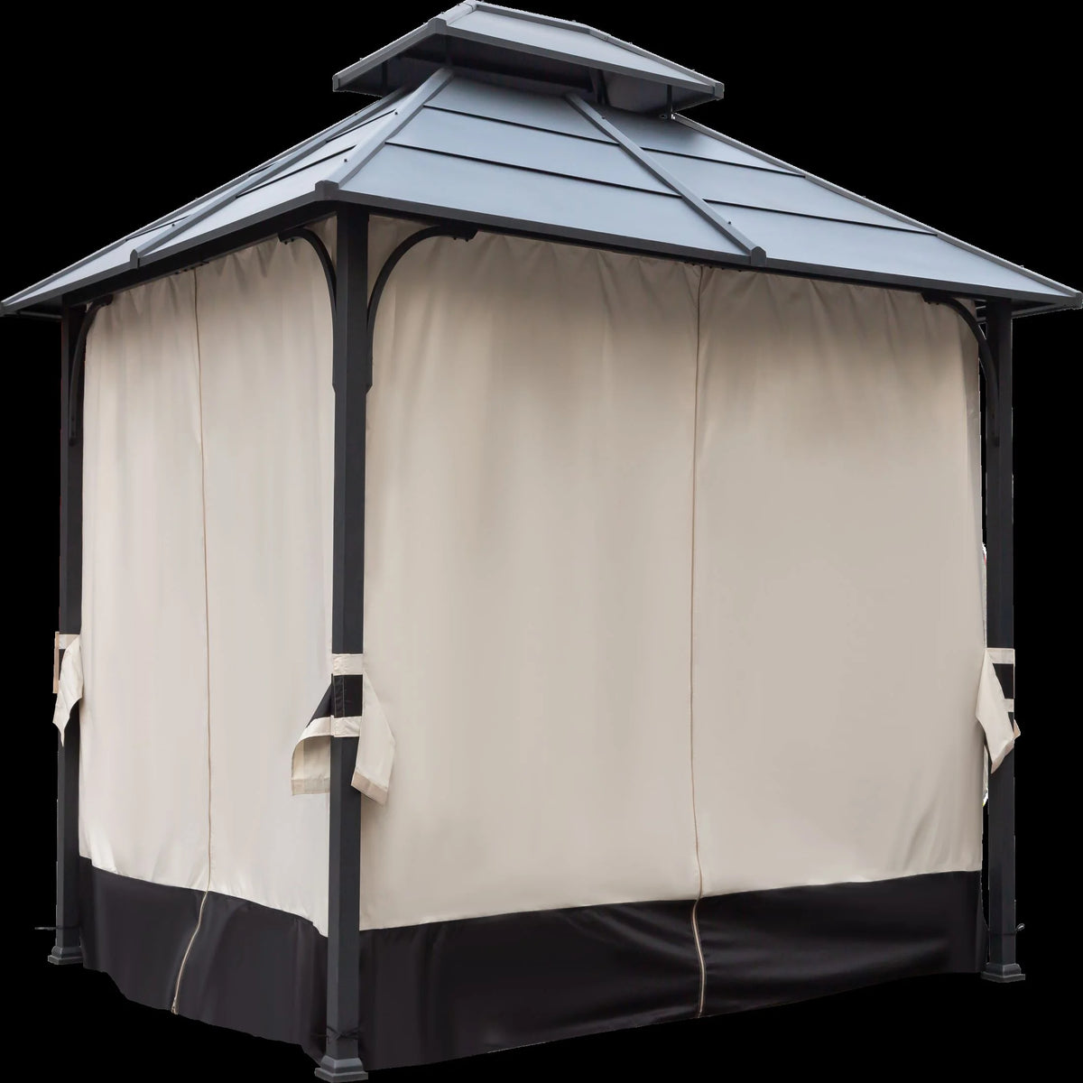10x12ft Galvanized Steel Hard Top Outdoor Gazebo with Netting and Curtains W5413