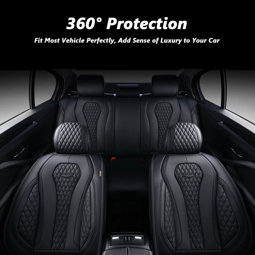 Black Leatherette 5 Seats Car Seat Covers Full Set Q54883