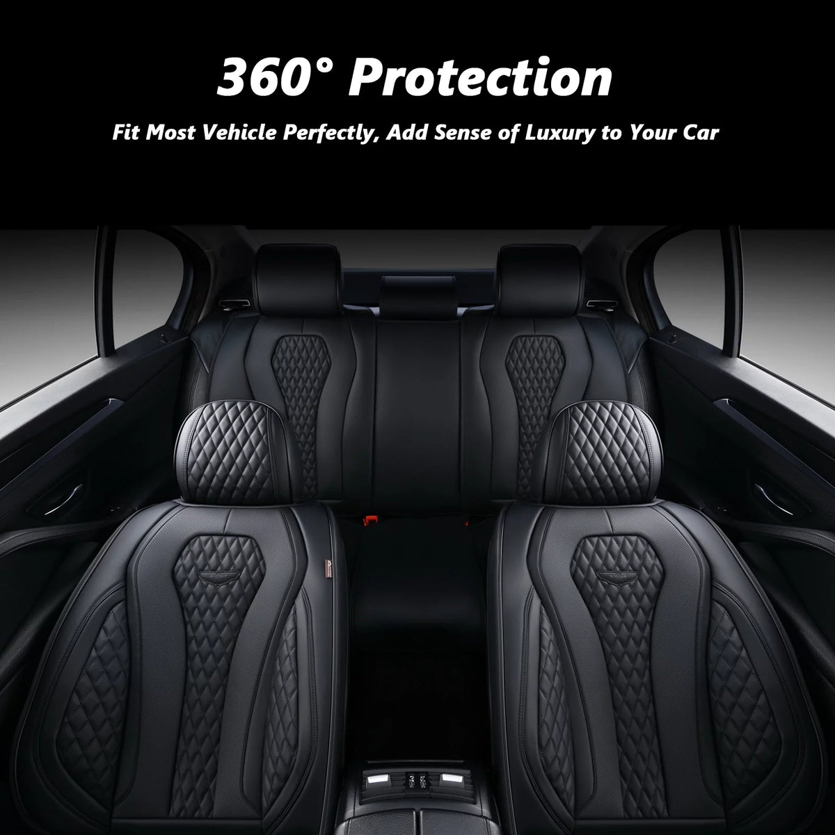 Black Leatherette 5 Seats Car Seat Covers Full Set Q54883
