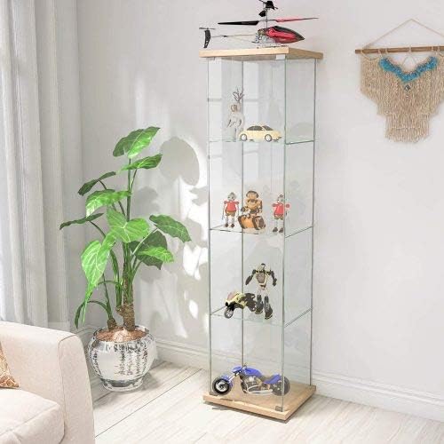 White Wood 4-Shelf Glass Display Cabinet with Door K16675