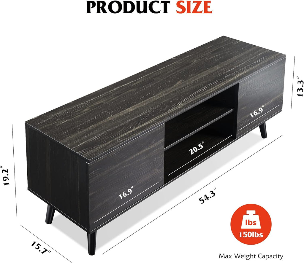 Gray Oak TV Stand with Storage Cabinet and Open Shelves P251