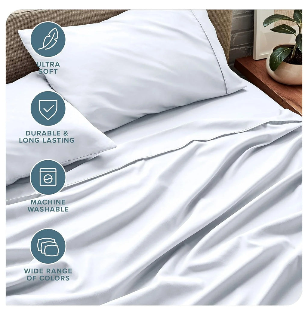 Queen 4 Piece Microfiber Bed Sheet Set with Pillowcases C1444
