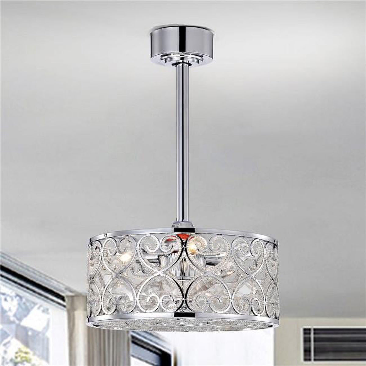 16 Inch Chrome Polish Crystal Fandelier J615222