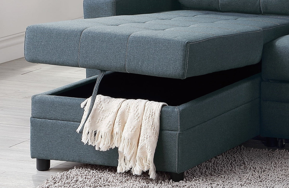 Blue Grey Convertible Sectional Sofa Chaise F55584