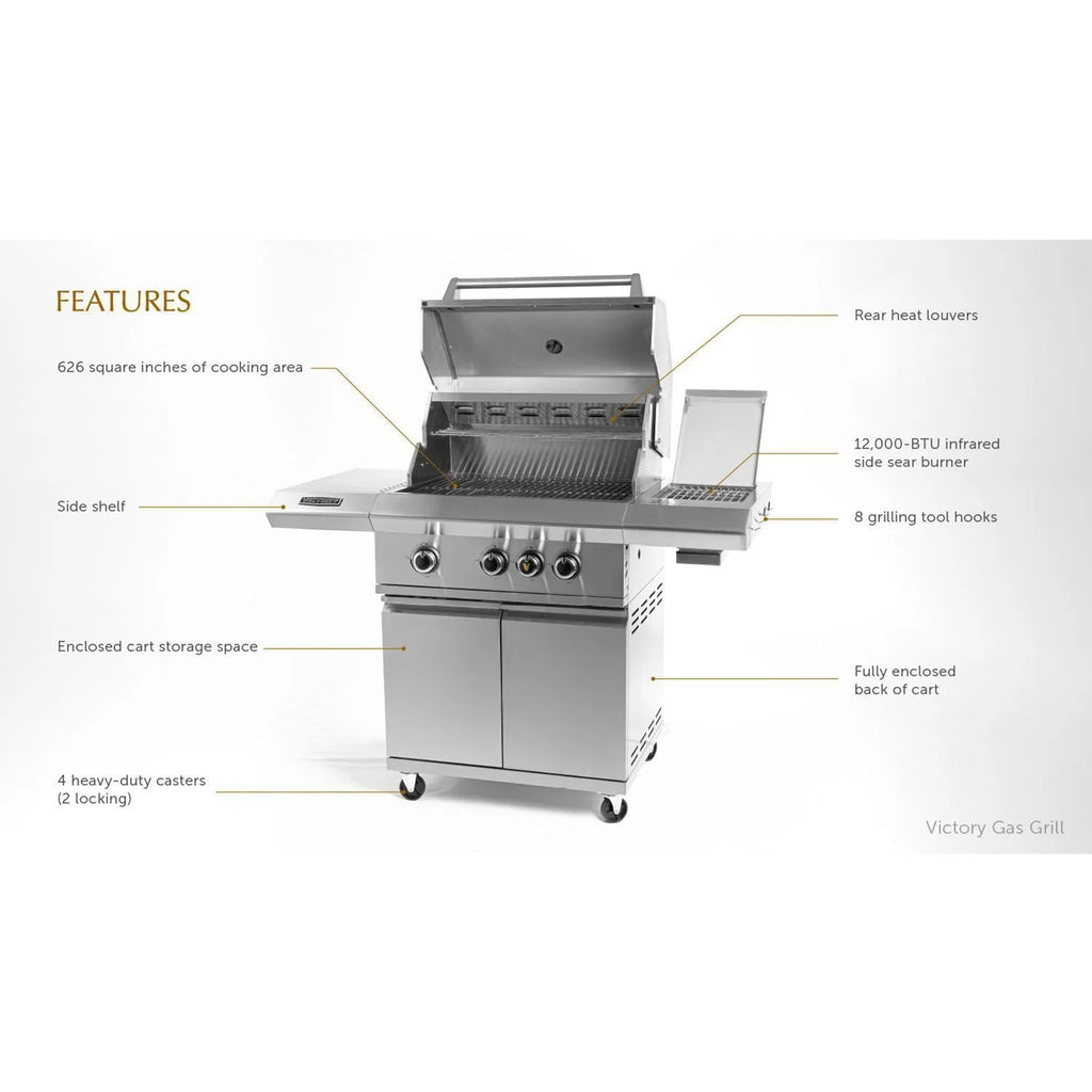3-Burner Propane Gas Grill with Infrared Side Burner W2892