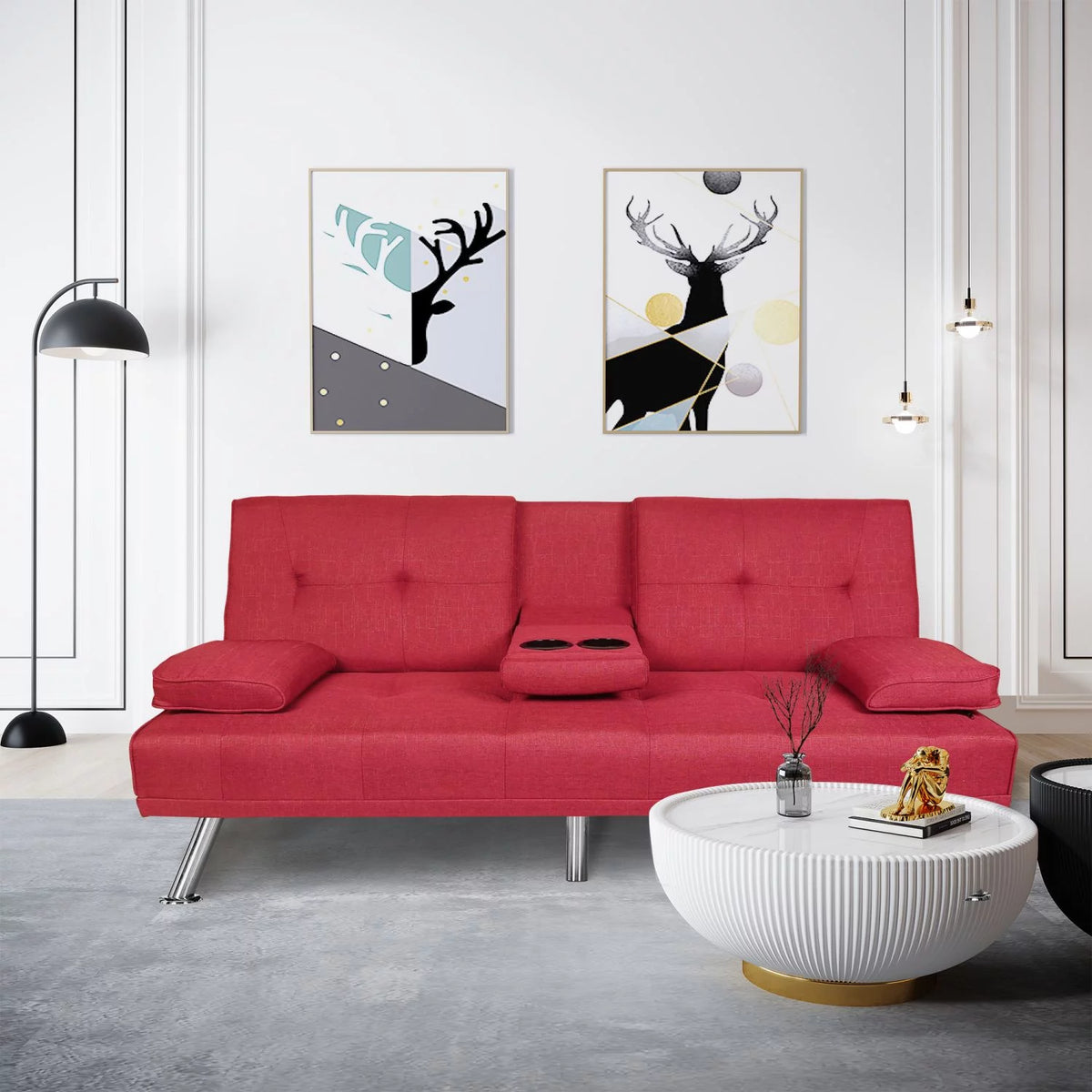 Twin 66.3" Convertible Sofa with 2 Cup Holders U678509