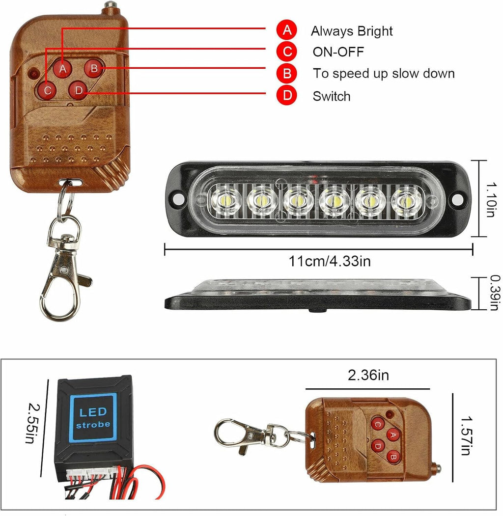 16Pcs LED Emergency Strobe Lights with Control Switch, Amber White, Pack of 2 N749