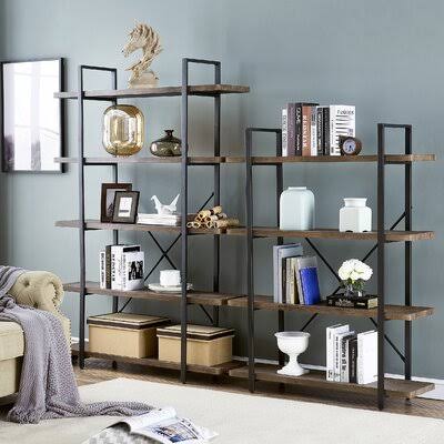 Vintage Industrial 5-Shelf Bookcase with Metal Frame I7848