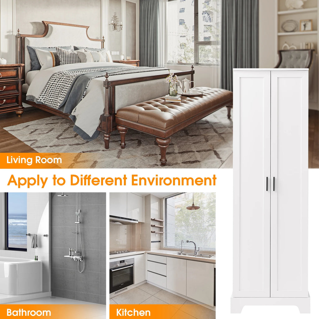 Tall Wood Bathroom Storage Cabinet with Adjustable Shelves B41266