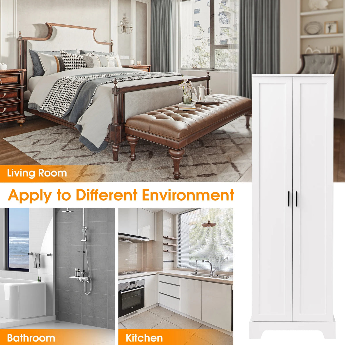 Tall Wood Bathroom Storage Cabinet with Adjustable Shelves B41266