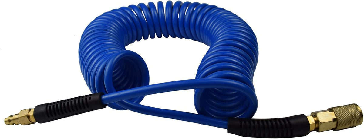 10-Pack Blue Polyurethane Recoil Air Hose 1/4" by 25' with Bend Restrictor and Quick Coupler N22244