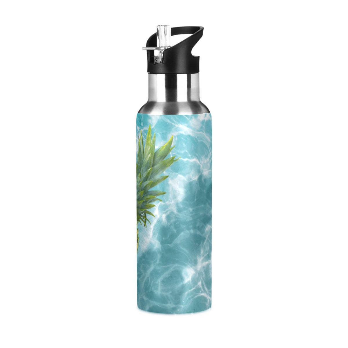 Yellow Pineapple on Blue Water Insulated Stainless Steel Water Bottle with Straw Lid 20 oz A962129