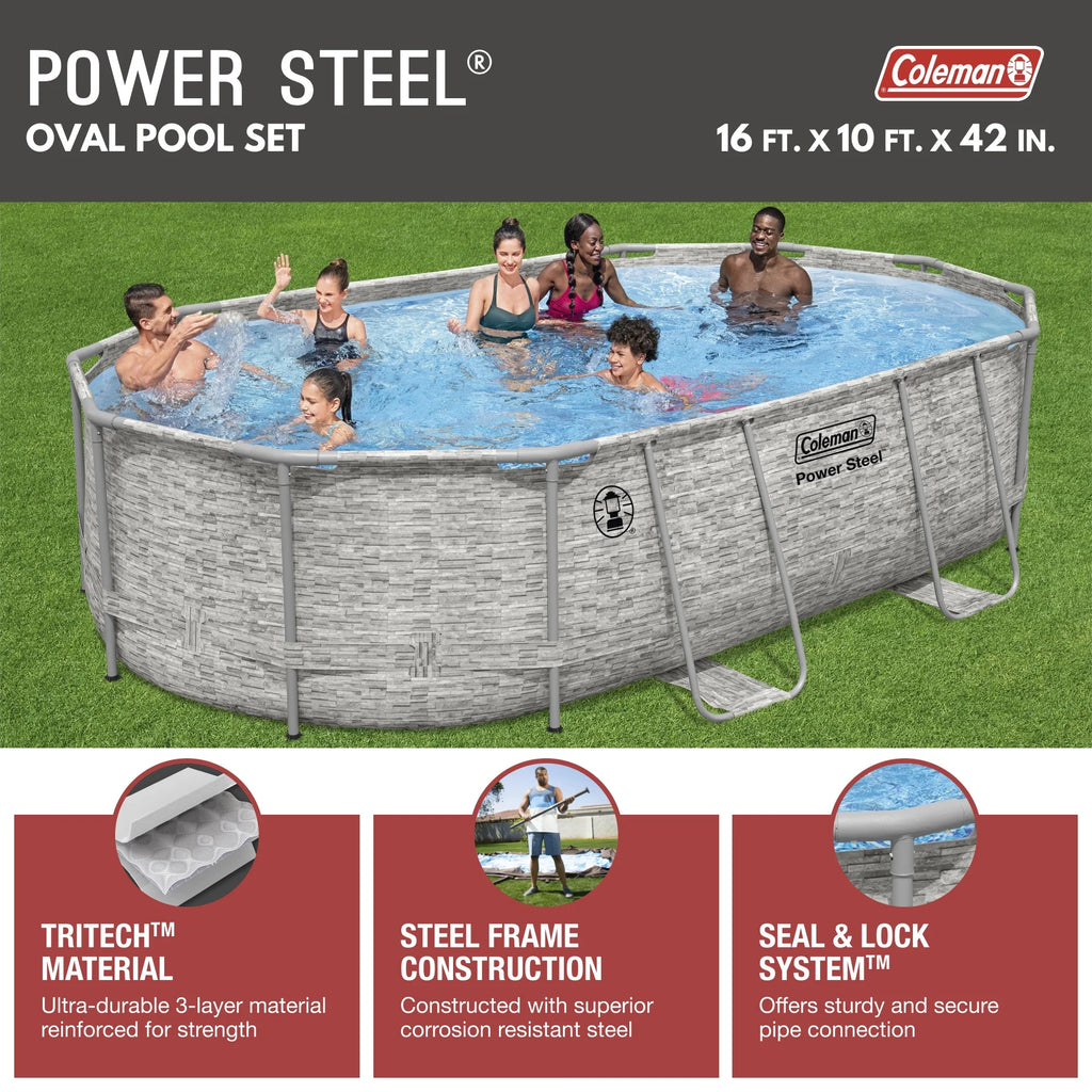 16 ft. x 10 ft. x 42 in. Oval Metal Frame Above Ground Pool Set S793