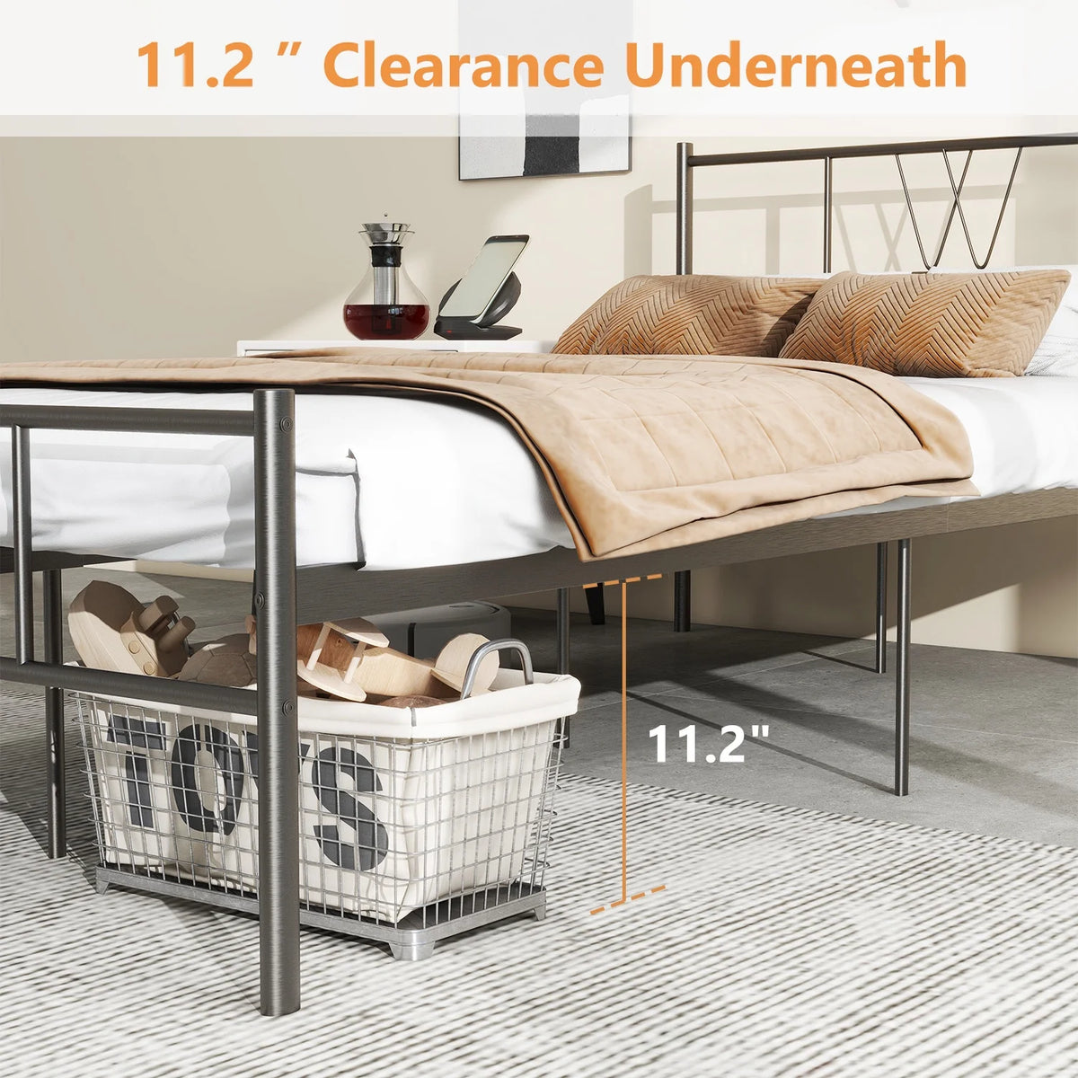 Twin Size Metal Platform Bed Frame with Headboard and Footboard W20067