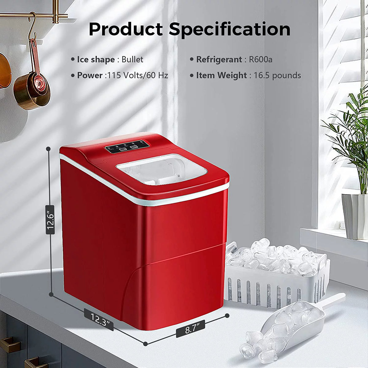Portable Countertop Ice Maker with Ice Scoop and Basket X230