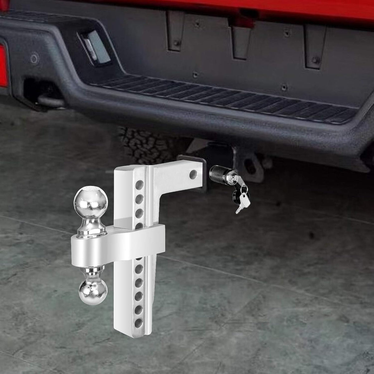 Dual Ball Mount Hitch Adjustable Drop/Rise, Aluminum Trailer Hitch, Fits 2" Receiver with Pin Lock (10 inch) X401