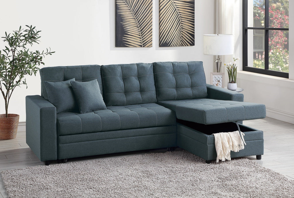 Blue Grey Convertible Sectional Sofa Chaise F55584