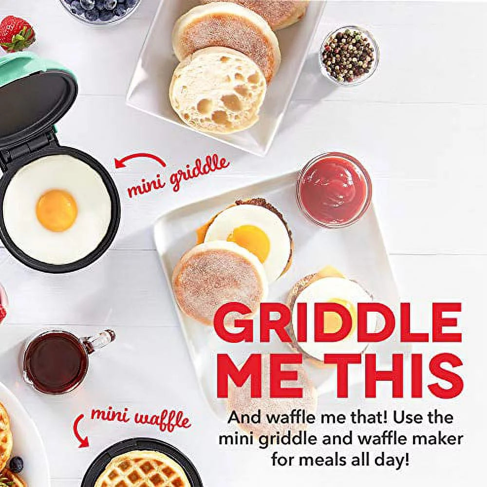 Mini Maker Grill, Griddle + Waffle Iron, 2 pack, Aqua Q963542