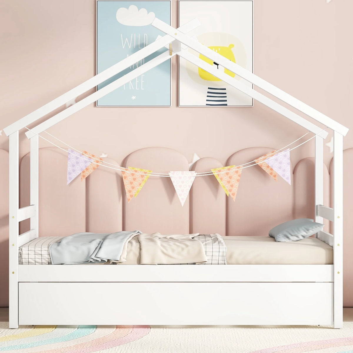 Twin Size White Bed Frame with Trundle C4154