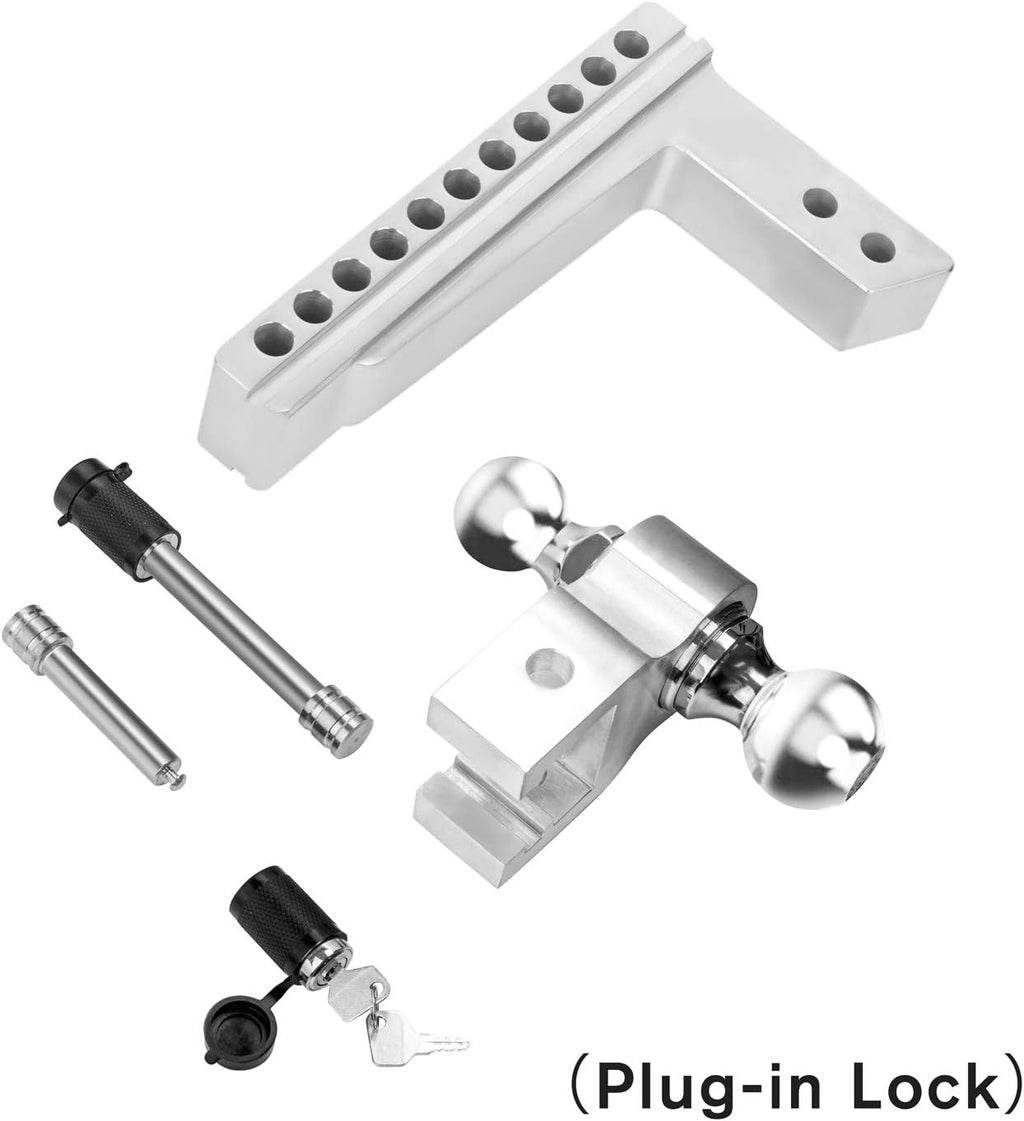 Dual Ball Mount Hitch Adjustable Drop/Rise, Aluminum Trailer Hitch, Fits 2" Receiver with Pin Lock (10 inch) X401