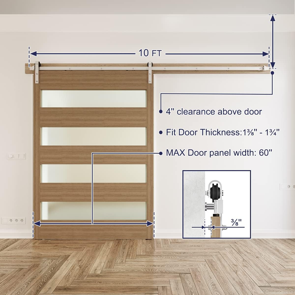 Brushed Nickel Sliding Barn Door Hardware Kit, Fit 36"-40" Wide Door Panel W162682